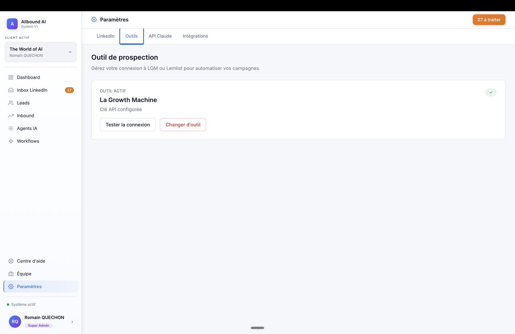 Paramètres > Outils