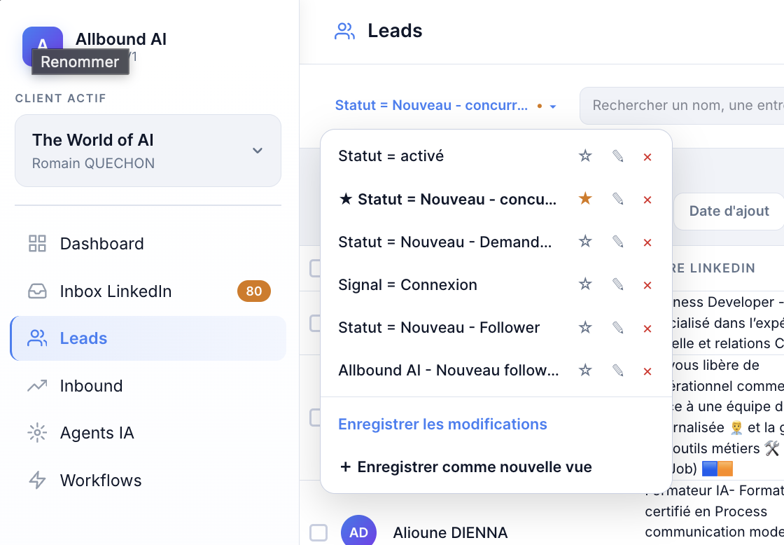 Vues enregistrées