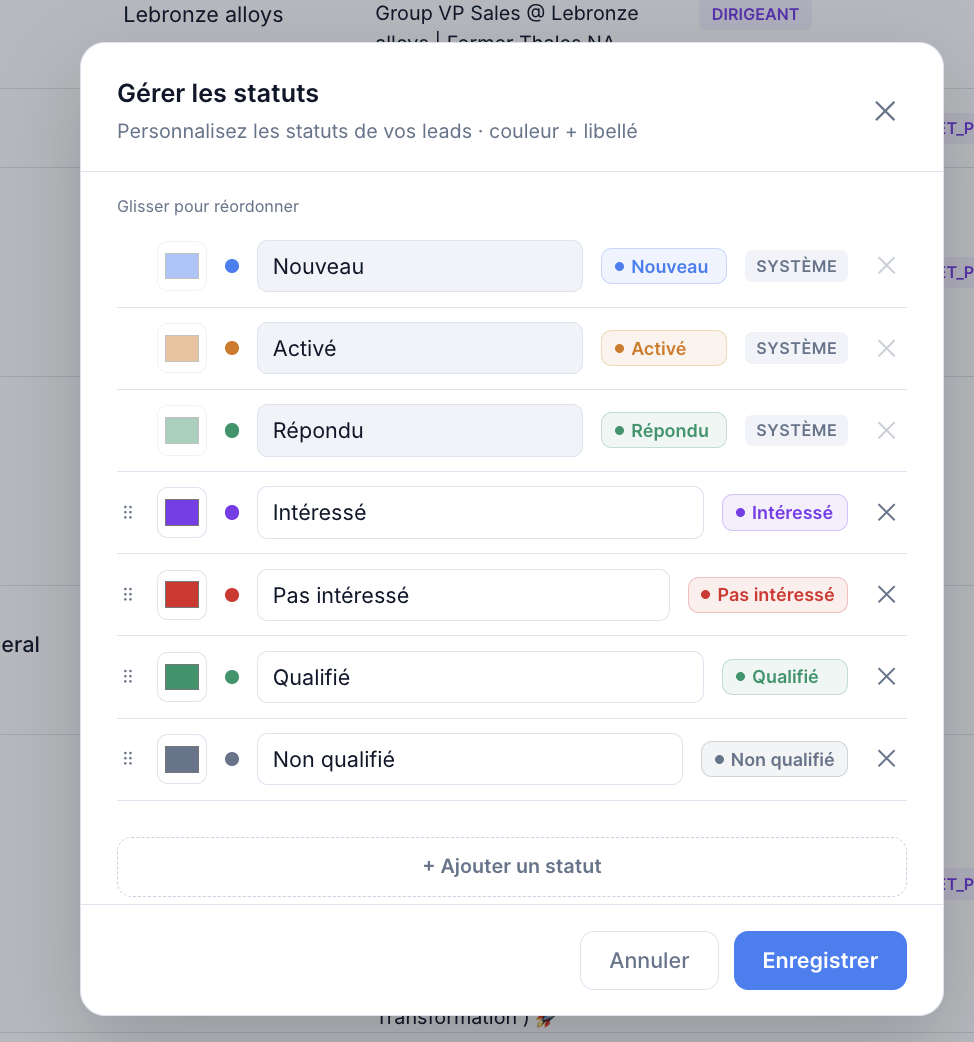 Gestion des statuts