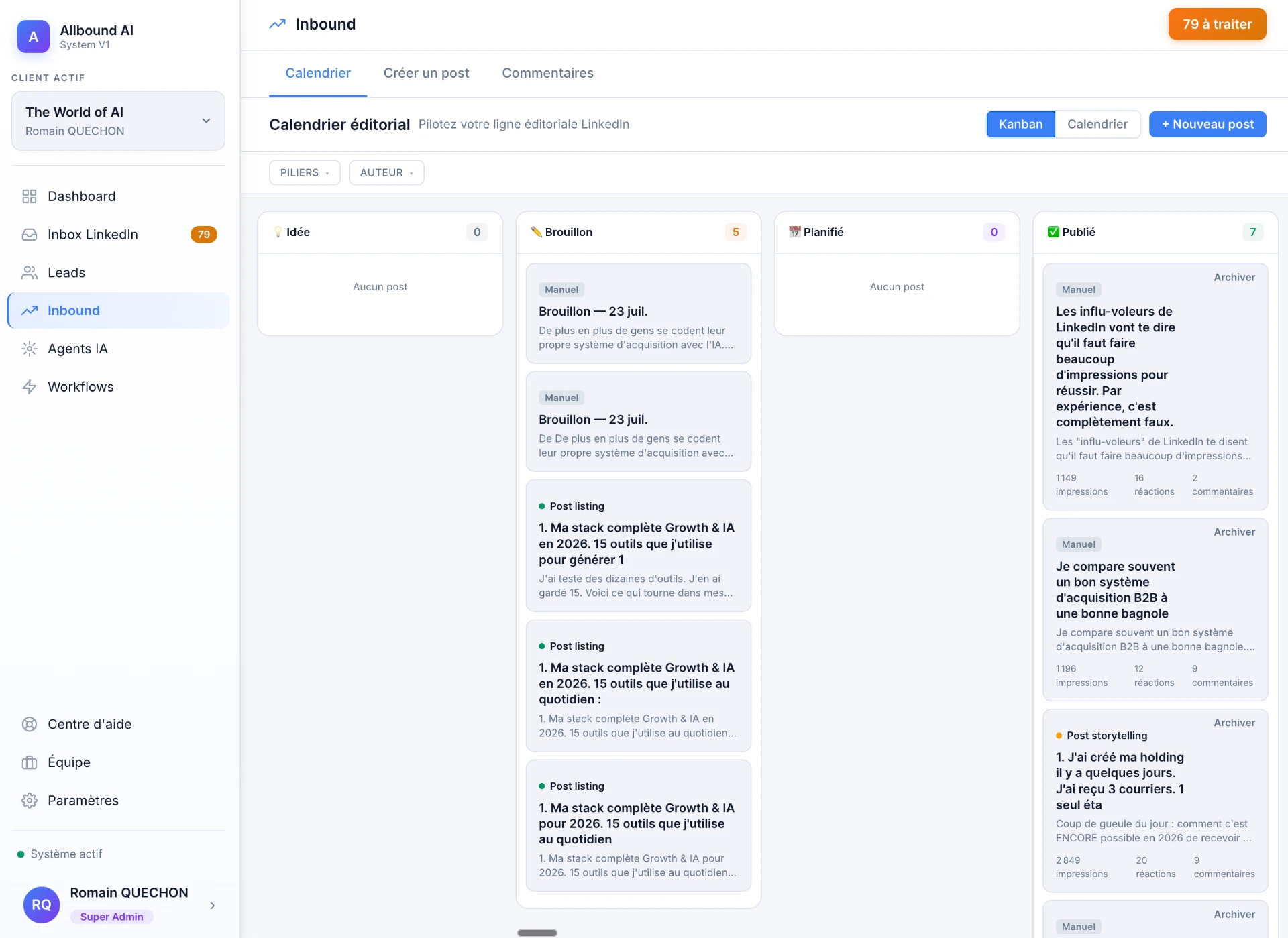 Calendrier : vue Kanban