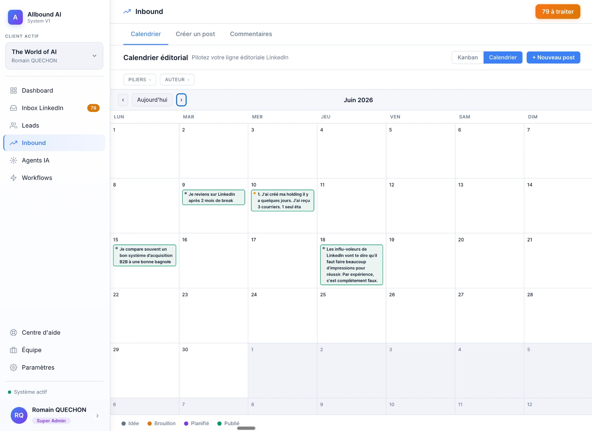 Calendrier : vue Calendrier