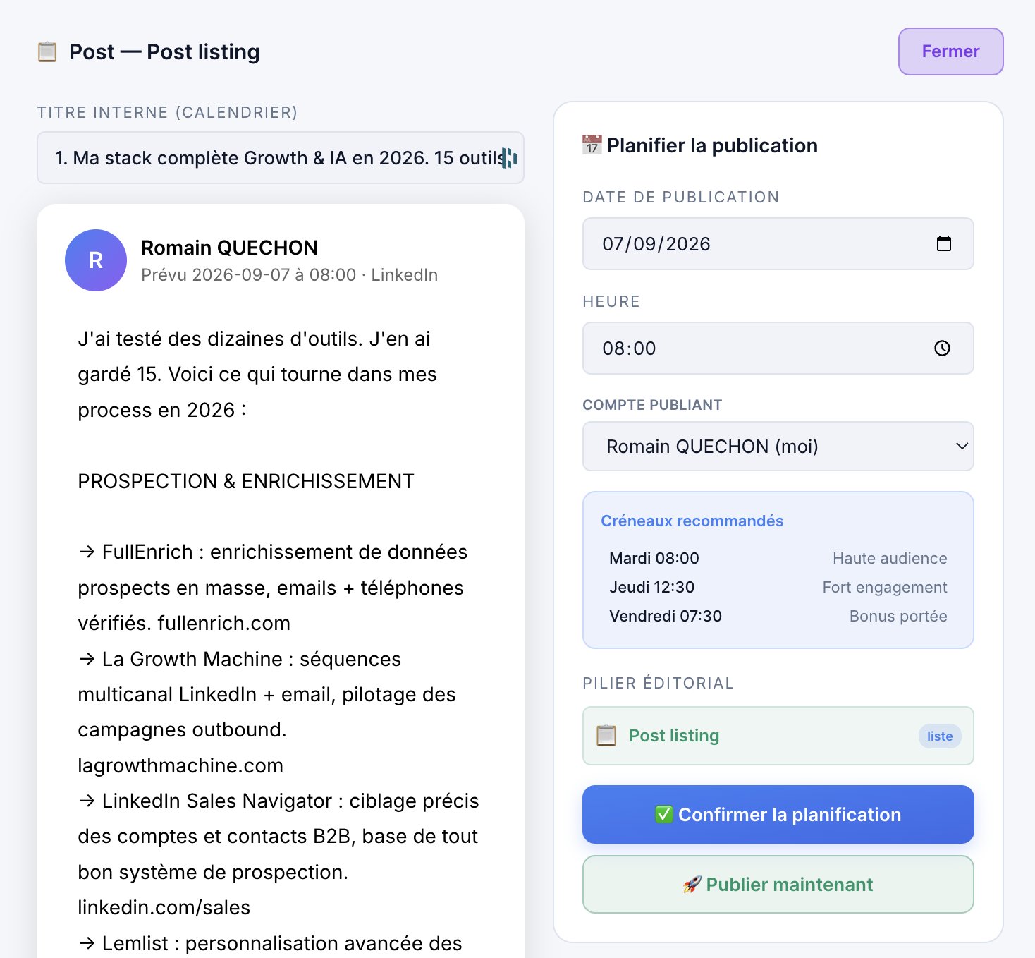 Planifier la publication