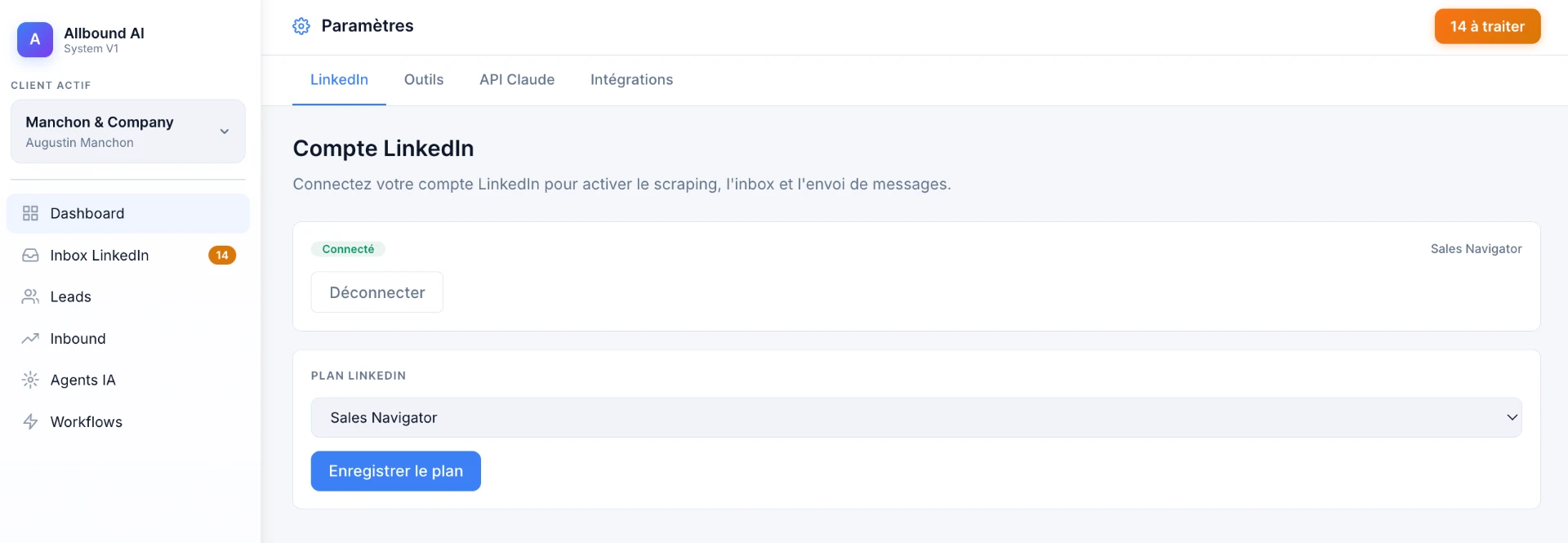 Paramètres > LinkedIn